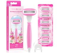 DreamGenius Rasoirs pour femme avec 1 poignée antidérapante et 7 recharges de lame avec support de douche, 5 lames de rasoir pour femme de qualité supérieure pour le rasage avec lubrification à 360°