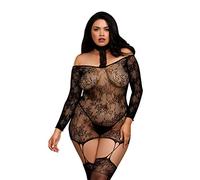 Dreamgirl Bodystocking résille guêpière réversible Grande Taille avec tour de cou