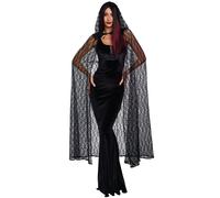 Dreamgirl Noir Dentelle à Capuche Gothique Cape Adulte Femmes Halloween Costume