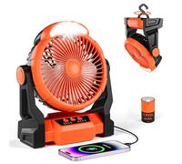 Dreamhigh® 15000mAh Ventilateur Rechargeable avec Lampe LED, Ventilateur Bureau Portable, 3 Vitesses, Rotation à 270°, Ventilateur Camping pour Plage, Randonnée & Plein Air