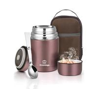 Dreamhigh® Boîte Alimentaire Isotherme 800ml avec Sac à Lunch, Thermo Isolant Contenant avec Cuillère, Thermos Alimentaire Chaud sans BPA, pour Ecole, Bureau (Rose)