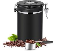 Dreamhigh® Boîte Hermétique Café Grain 1 KG - Récipient à Café en Acier Inoxydable avec Cuillère Doseuse - Noir, 2800 ml