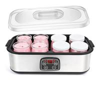 Dreamhigh® Électrique Yaourtière, avec 8 Pots en Verre avec Couvercle de 180ml, Thermostat Réglable et Affichage Numérique et Minuterie, Idéal pour Famille et Yaourts Faits Maison
