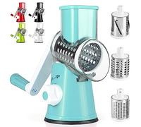 Dreamhigh® Mandoline de Cuisine Manuelle, Coupe Legumes Multifonctions avec 3 Lames de Tambour Détachables, coupe legume pour Pommes de Terre, Forte Aspiration, Carottes, Fromage, Noix, etc