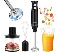 Dreamhigh Mixeur Plongeant Professionnel 4-en-1, Mixer Plongeur Électrique 500W avec 2 Vitesses, Inclus Fouet, Hachoir 500ml & Verre Doseur 700ml - Idéal pour Purées, Soupes & Smoothies