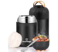 Dreamhigh® Thermos Alimentaire Chaud 850 ml, Acier Inoxydable Boite Repas Isotherme avec Poignée, boite alimentaire isotherme avec Cuillère, sans BPA, pour Ecole, Bureau, Camping (Noir)