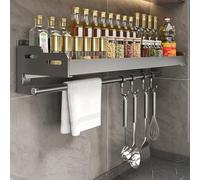 Dreamhousey Étagère de rangement pour fer de cuisine, étagère à épices suspendue au mur, ustensiles de cuisine murale pour la maison, porte-épices, sel à huile, étagère (noir, 40 cm de longueur)