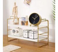 Dreamhousey Étagère de rangement simple en fer et bois pour bibliothèque de bureau, petit rack, bureau à domicile, bureau multicouche, fichiers et papier à lettre (doré + blanc)