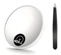 Dreamil Miroir grossissant 40X avec ventouse et pincette | Miroir de maquillage professionnel pour un maquillage précis et une correction des sourcils | Idéal pour le voyage (Noir)