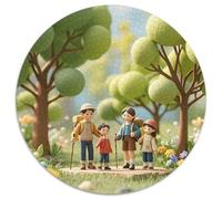 Dreamina-2025-07-15-3698-In The Miniature World, A Family Goes Hi... 1000 Piece Round Puzzle Jigsaw Puzzle for Adults and Kids, Challenging & Brainteasing Stress Reliver Family Educational Games 1000