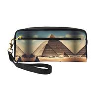 Dreaming of The Pyramids of Khufu Petite trousse de maquillage en cuir imprimé - Trousse de toilette de voyage pour femme, pochette cosmétique réutilisable avec fermeture éclair