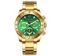 DREAMING Q&P Fq003 Montre pour homme en acier plaqué or avec cadran à chiffres romains et strass, Vert, Sangle