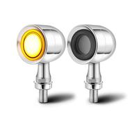 DREAMIZER Mini LED Clignotant Moto, Chrome CNC Clignotant 12V Universel pour Scooter, Lumière Ambre & Blanche Compatible pour Harley Honda Kawasaki Suzuki Triumph Yamaha, 2 Pièces