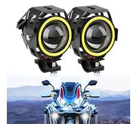 DREAMIZER Phare avant de moto, 12V 24V Phare antibrouillard auxiliaire pour moto, Lumière Feux Additionnels Moto avec Angel Eye Compatible avec R1200GS 1200XRT Touring ATV UTV Off Road Rail de sable