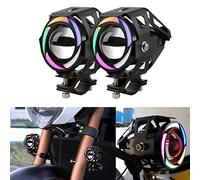 DREAMIZER Phare Avant Moto U7 LED Antibrouillard Spotlight DRL Universal Lumière Auxiliaire de Conduite Avec Coloré Cercle d'Oeil d'Ange, 2PCS
