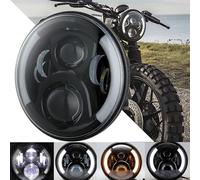 DREAMIZER Phare LED de moto de 7 pouces homologué E avec indicateur blanc DRL Angel Eye Ambre, phare avant compatible avec Harley Road King Street Glide Softail Electra Glide J-eep Wrangler JK TJ