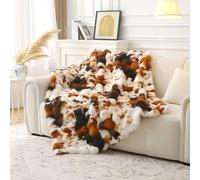 Dreamlanding Couverture en fausse fourrure de lapin de luxe en peluche Sherpa jetable réversible chaude et confortable en fourrure duveteuse pour lit, canapé, fauteuil, décoration de la maison (vache