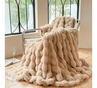DREAMLANDING Couverture en fausse fourrure de lapin de luxe en peluche sherpa réversible, couverture en fourrure floue chaude et confortable pour lit, canapé, décoration de maison (café, 150 * 200 cm)