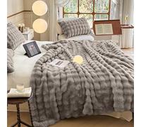 DREAMLANDING Couverture en fausse fourrure de lapin de luxe en peluche sherpa réversible, couverture en fourrure duveteuse chaude et confortable pour lit, canapé, canapé-lit, décoration de la maison