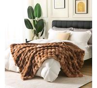 Dreamlanding Couverture en fausse fourrure de lapin de luxe en peluche sherpa réversible, couverture chaude et douce en fourrure duveteuse pour lit, canapé, fauteuil, décoration de maison (marron, 150