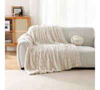 DREAMLANDING Couverture en fausse fourrure de lapin de luxe en peluche sherpa réversible, couverture en fourrure floue chaude et confortable pour lit, canapé, décoration de la maison (Beige-2, 130