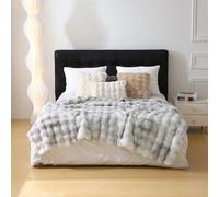 DREAMLANDING Couverture en fausse fourrure de lapin de luxe en peluche Sherpa réversible, douce, chaude, confortable et moelleuse pour lit, canapé, décoration d'intérieur (gris tie-dye, 150 x 200 cm)