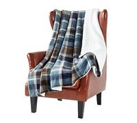 DREAMLANDING - Couverture en polaire sherpa double face super douce et chaude pour canapé, divan, jeté de lit, bleu à carreaux, 150 x 180 cm