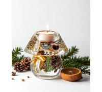 Dreamlight Photophore décoratif de Noël - Bougies chauffe-plat en verre Noblesse Mini - Décoration X Mas - Boule de Noël - Orange doré marron - Diamètre : 10 cm - Hauteur : 9,5 cm