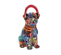 Dreamlight Sculpture Moderne Décoration Mops avec écouteurs Chien Pop Art en Pierre reconstituée Multicolore 13x30 cm