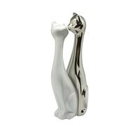 Dreamlight Skulptur Dekofigur Katzenfigur Paar Katzen aus Keramik weiß und Silber Höhe 30 cm Breite 15 cm