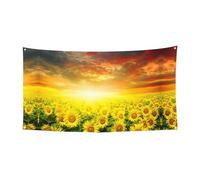 Dreamlike Sunset Of A Sunflower Field Printing Holiday Party Banner Décorations avec métal, panneau à suspendre pour intérieur ou extérieur, œillets, 1 paquet