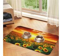 Dreamlike Sunset of A Sunflower Field Tapis d'alimentation pour animaux de compagnie 30 x 45 cm, tapis absorbant pour gamelle de nourriture et d'eau, tapis de nourriture pour chat en cuir PU, tapis