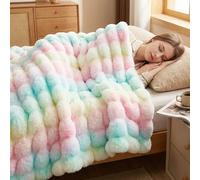 DREAMNINE Couverture décorative en Fausse Fourrure Douce et épaisse pour Enfants, Filles et Femmes, 127 x 152,4 cm, de Luxe Arc-en-Ciel, couvertures pelucheuses Chaudes et Confortables pour l'hiver