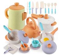 DREAMON Accessoire Cuisine Enfant, 31 Pièces Cuisine Enfant Ensemble, Jouet Casseroles et Poêles Diverses Façons de Jouer, Dinette Enfant, Cadeaux de Vacances pour Enfants de 3 4 5 6 Ans