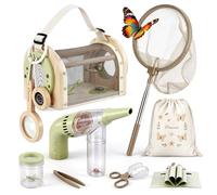 Dreamon Kit de Chasse aux Insectes pour Enfants - Coffret Exploration Nature avec Cage en Bois, aspirateur, Filet à Papillons et Sac - Cadeau Safari Outdoor pour garçons de 3 à 5 Ans