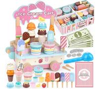 Dreamon Marchand de Glace, Jouet en Bois Jouet Enfant 3 Ans, Jeu de Role Magasin Enfant Jouet Montessori Jouet Fille 3-12 Ans (Chariot à Glaces)