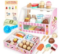 Dreamon Marchand de Glace, Jouet en Bois Jouet Enfant 3 Ans, Jeu de Role Magasin Enfant Jouet Montessori Jouet Fille 3-12 Ans (Magasin de Glace46PCS)