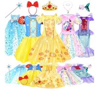 Dreamon Robe Princesse Fille, 5 Thèmes Deguisement Princesse Fille 3 4 5 Ans avec Cape Sceptre Couronne Costume Cadeaux d'anniversaire Carnaval pour Enfants