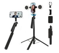 DreamPigeon Trépied de suivi du visage automatique de 180,3 cm avec lumières, aucune application nécessaire, support de téléphone rotatif à 360 ° avec télécommande rechargeable, perche à selfie à