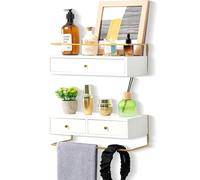 dreampossible Lot de 2 étagères flottantes pour rangement mural, étagère murale de salle de bain avec tiroirs, étagères murales en bois rustique pour chambre à coucher, salon, cuisine, décoration