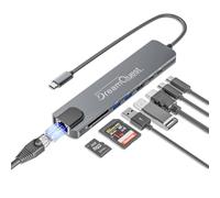 DreamQuest Adaptateur multiport USB C 8 en 1, HDMI 4K, charge PD 100 W, ports USB 3.0 et 2.0, Ethernet 10/100 Mbps, carte SD/TF