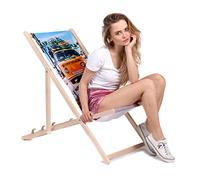 DreamRoots Bain de Soleil Pliable 130 kg en Bois de Hêtre - Chaise Longue Jardin Relax Extérieur - Chaise de Plage Pliable - Transat Jardin Exterieur - Tissu Lavable 100% Polyester 220 g/m2