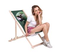 DreamRoots Bain de Soleil Pliable 130 kg en Bois de Hêtre - Chaise Longue Jardin Relax Extérieur - Chaise de Plage Pliable - Transat Jardin Exterieur - Tissu Lavable 100% Polyester 220 g/m2