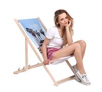 DreamRoots Bain de Soleil Pliable 130 kg en Bois de Hêtre - Chaise Longue Jardin Relax Extérieur - Chaise de Plage Pliable - Transat Jardin Exterieur - Tissu Lavable 100% Polyester 220 g/m2