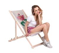 DreamRoots Bain de Soleil Pliable 130 kg en Bois de Hêtre - Chaise Longue Jardin Relax Extérieur - Chaise de Plage Pliable - Transat Jardin Exterieur - Tissu Lavable 100% Polyester 220 g/m2