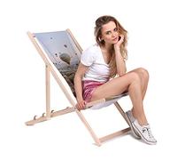 DreamRoots Bain de Soleil Pliable 130 kg en Bois de Hêtre - Chaise Longue Jardin Relax Extérieur - Chaise de Plage Pliable - Transat Jardin Exterieur - Tissu Lavable 100% Polyester 220 g/m2