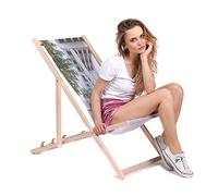 DreamRoots Bain de Soleil Pliable 130 kg en Bois de Hêtre - Chaise Longue Jardin Relax Extérieur - Chaise de Plage Pliable - Transat Jardin Exterieur - Tissu Lavable 100% Polyester 220 g/m2