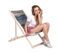 DreamRoots Bain de Soleil Pliable 130 kg en Bois de Hêtre - Chaise Longue Jardin Relax Extérieur - Chaise de Plage Pliable - Transat Jardin Exterieur - Tissu Lavable 100% Polyester 220 g/m2