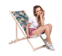 DreamRoots Bain de Soleil Pliable 130 kg en Bois de Hêtre - Chaise Longue Jardin Relax Extérieur - Chaise de Plage Pliable - Transat Jardin Exterieur - Tissu Lavable 100% Polyester 220 g/m2