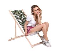 DreamRoots Bain de Soleil Pliable 130 kg en Bois de Hêtre - Chaise Longue Jardin Relax Extérieur - Chaise de Plage Pliable - Transat Jardin Exterieur - Tissu Lavable 100% Polyester 220 g/m2